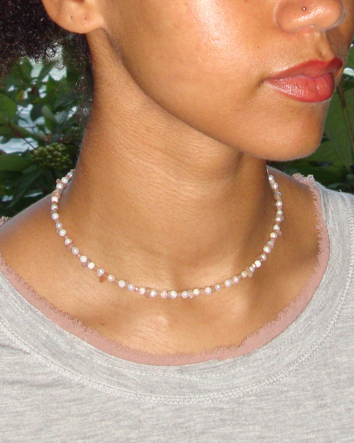 Rhodonite & Sand Stone Pearl Mix Necklace